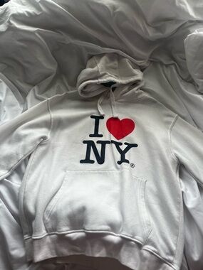 New York & Company White Hoodie with Red Heart and Black NY Logo